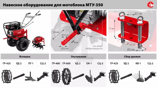 Усиленный бензиновый мотоблок ЗУБР, 7 л.с. МТУ-350
