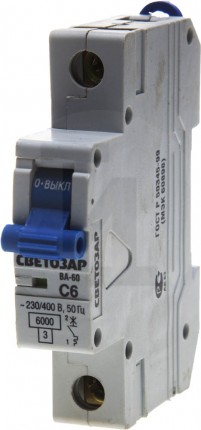 Выключатель автоматический СВЕТОЗАР 1-полюсный, 6 A, "C", откл. сп. 6 кА, 230 / 400 В SV-49061-06-C