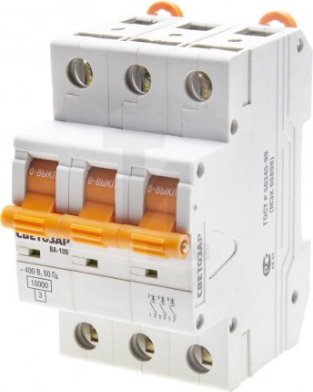 Выключатель автоматический СВЕТОЗАР 3-полюсный, 50 A, "C", откл. сп. 10 кА, 400 В SV-49073-50-C