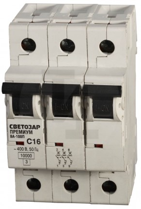 Выключатель автоматический СВЕТОЗАР "ПРЕМИУМ" 3-полюсный, 10 A, "C", откл. сп. 10 кА, 400 В SV-49033-10-C