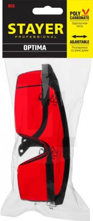 Защитные красные очки STAYER PRO-5 монолинза с дополнительной боковой защитой, открытого типа 2-110457_z01