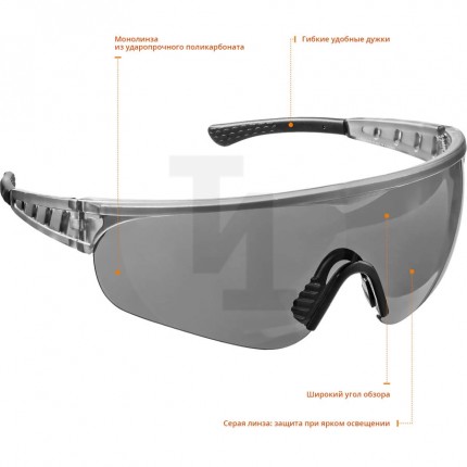 Защитные серые очки STAYER PRO-X широкая монолинза, открытого типа 2-110432_z01