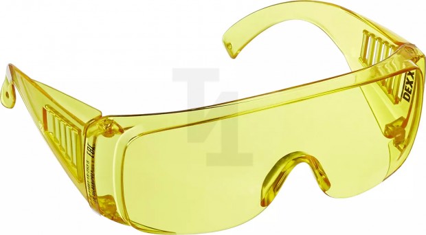 Защитные жёлтые очки DEXX широкая монолинза с дополнительной боковой защитой и вентиляцией, открытого типа 11051_z02
