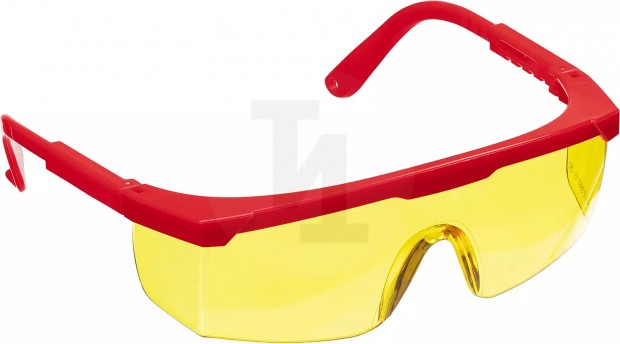 Защитные жёлтые очки ЗУБР СПЕКТР 5 монолинза с дополнительной боковой защитой, открытого типа 110329