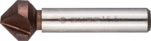 Зенкер ЗУБР "ЭКСПЕРТ" конусный с 3-я реж. кром.ст.P6M5 с Co покрыт.d 16,5х60 мм,цилиндр хвост.d 10мм, для раззенков.М8