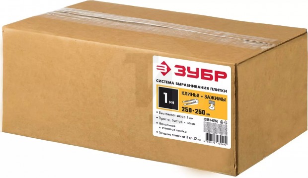 ЗУБР СВП комплект: 250+250шт (1,0 мм зажим + клин), система выравнивания плитки, в коробке 33851-H250