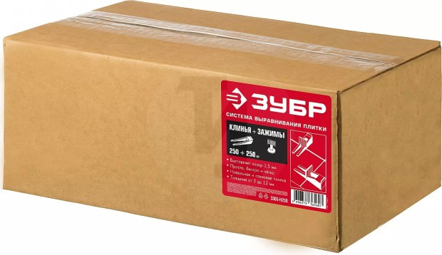 ЗУБР СВП комплект: 250+250шт (1,7 мм зажим + клин), система выравнивания плитки, в пакете. 3385-H250